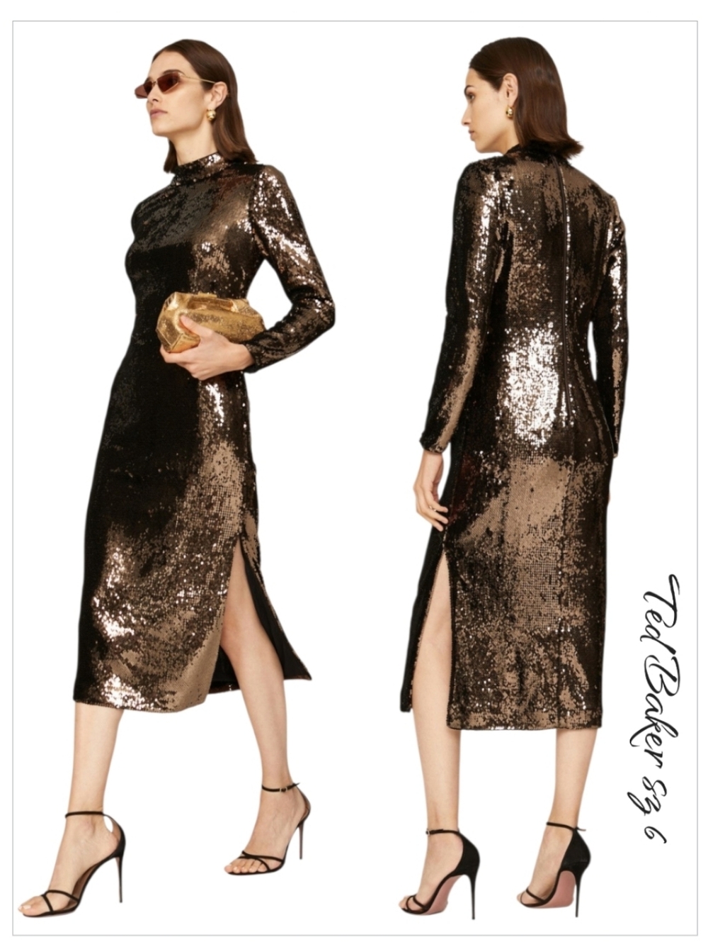 NWT Ted Baker Brookly Sequin Mock Neck Midi Dress sz 6